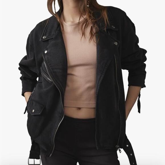 Free People Moto Jacket Rebel Rebel Black Knit Large New - Picture 10 of 12